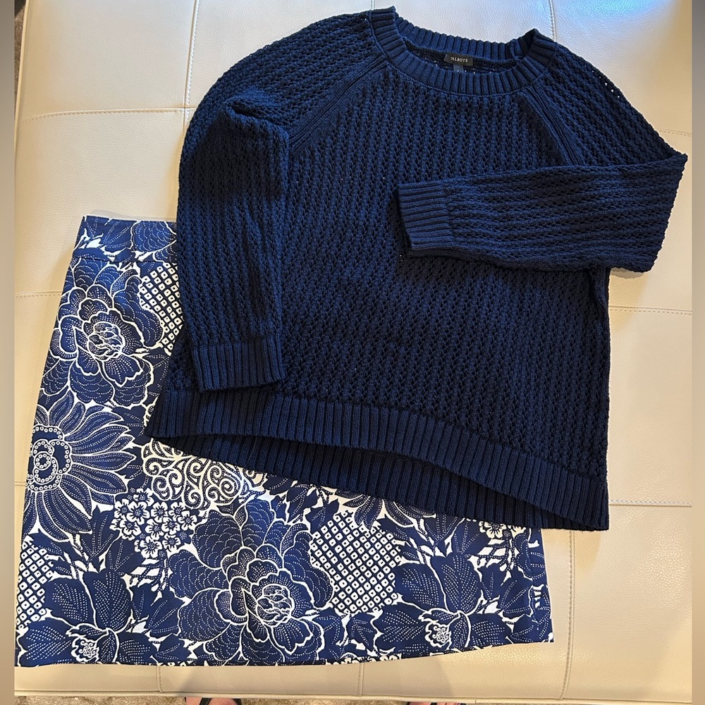 Talbots Navy Textured Women's Sweater and Skirt Set